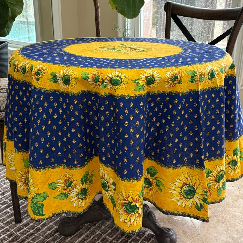 Provence French Sunflowers Round Tablecloth 66”